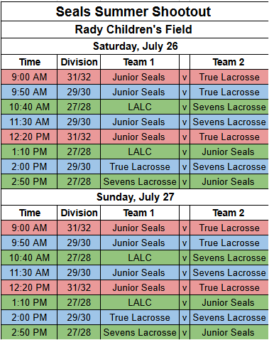 Tourny Schedule Tourny Schedule